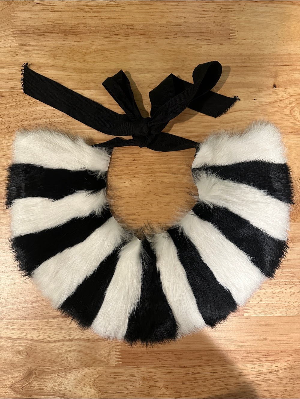 Poleci Fur Collar Black White Stripes New without Tags